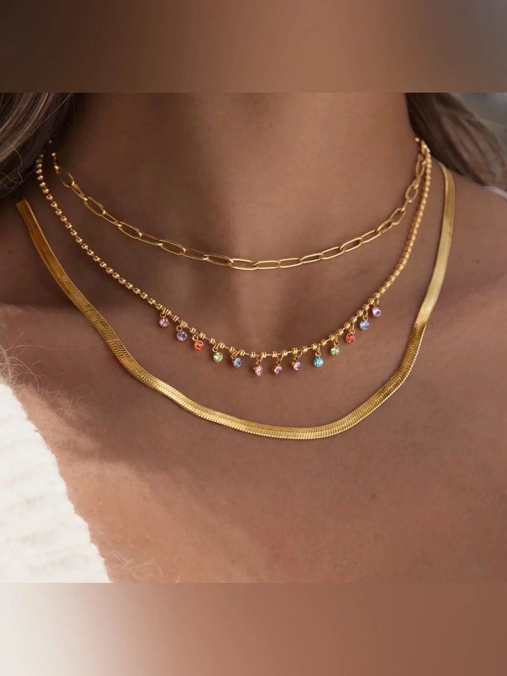 Multicolor Dangle Crystal Necklace D215